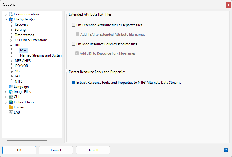 UDF File System Settings (Mac)